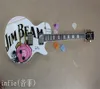 2022 Jim Beam Model med rosa rosblomma dekal på kroppens toppvit färg OEM Standard Electric Guitar3608310