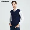 Casual coodrony argyle v-neck mouwloze mannen kleding herfst winter nieuwe aankomst gebreide kasjmier wollen trui vest 8174 201130