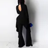 Kvinnors Jumpsuits Rompars Casual Women Ribbed Jumpsuit Långärmad Turtleneck Hollow Out Back Hög Elasticitet Rib Bodysuit Ruffles Utomhus