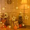 220V EU Plug Moon Star Led Gordijnlichten Strings 110V US Christmas Fairy Garlands Outdoor LED's Twinkle String Lights Holiday Festival Decoratie