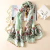 Fashion Scarf Women Designer Pure Foulard Blue Florals Pashmina Wraps Ladies Silk Shawls Scarves SFN6 Y1007