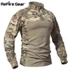 Refire Dişli Askeri Taktik Gömlek Erkekler Kamuflaj Ordu Uzun Kollu T Gömlek Multicam Pamuk Savaş Gömlek Camo Paintball T-shirt G1229