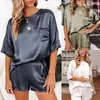 Primavera Estate Pigiama di Seta Set Donne Sexy di Seta Degli Indumenti Da Notte Vestito A Casa Pigiama di Raso Femminile Allentato Set di Usura del Salotto Pjs donne