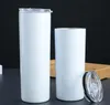 20oz 30oz Skinny Tumblers tomt sublimering Slim Cup kaffemuggar med lock och plaststrå ölmuggar Sea CCA12506 Preaz