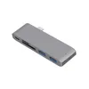 6 in 1 듀얼 USB 유형 C 허브 어댑터 동글 지원 USB 3.0 Quick Charge PD Thunderbolt 3 SD TF 카드 판독기 MacBook264e