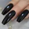 Falsas unhas simples suco de laranja caixão preto longo dicas artificiais de cor pura capa de menina de decoração de menina prud22