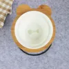 Highded Pet Bowl Bamboo Plank Ceramic Feeding and Drinking Bowls for Dogs Cats Feeder Accessoires Y200917