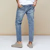 Kuegou herfst katoen blauw skinny jeans heren streetwear merk slank fit denim broek voor mannelijke hiphop stretch broek 2973 201111