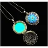 Fashion Hollow Square Tree of Life Heart Luminous Bead Pendant Love Cube Luminous Box Halsband f￶r kvinnor med Silver Chain Main Style Kczqc