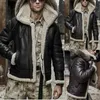 Mäns Vinter Varm Aviator Fur Collar Hooded Coat Faux Leather Jacket Male Fashion Casual Outerwear T200117