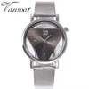 Armbandsur släpp Ms Invertered Triangle Quartz Watch Casual Mesh med rostfritt stål Transparent ihålig klocka Relogio Feminin