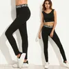 Leggings sportivi da palestra per allenamento da donna Pantaloni lunghi slim da fitness Pantaloni elasticizzati da donna neri