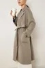 Cappotto invernale da donna in doppio cashmere con colletto dentellato, maniche lunghe, tasche frontali, cintura a fascia, capispalla casual alla moda