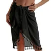 Women Beach Skirt Tassel Solid Color Asymmetrical Pareo Cover-Ups Skirt Scarf Beachwear Swimsuits Bandage Mini Skirt G220309