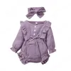 Newborn Kids Baby Girls Long Sleeve Cotton Linen Ruffled Romper+Headbands 2Pcs/Set Infant Jumpsuit Playsuit Clothes