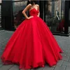 Simple peu coûteux décolleté décolleté longueur longueur volumineuse plis jupes jupe rouge robe de bal de fromal robe gala pageant femmes usure