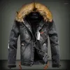 Горячая распродажа мужская зимняя утолщенная флисовая куртка мода большой меховой воротник холодной устойчивой мужской улицы крутой мотоцикл джинсовая куртка1