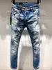 i jeans da uomo europei e americani di moda di marca sono jeans slim da moto casual da uomo indossati a mano LT9629