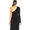 Robe de soirée sirène en satin noir simple manches longues une épaule haut fendu robe de bal formelle tenue de soirée robe de soirée￩e femme sur mesure