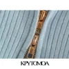 kpytomoa女性ファッションジップアップクロップドニットカーディガンセータービンテージラペルカラー長袖メスアウターシックトップ210204