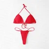 Solide Couleur Bikini Ensemble Femmes D'été Sexy Maillot De Bain De Mode Dos Nu Maillot De Bain Designer Triangle Badge Bikinis