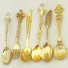 Vintage Styl Royal Style Zestaw Kitchen Dining Bar Brąz Rzeźbione Małe Kawy Sztućce Desery Widerek Spoons Zestaw obiadowy Zestaw