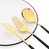 24 pcs / conjunto de aço inoxidável jantar preto ouro jantar faca forquilha café cutelaria cozinha mesa de mesa S 211228