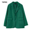 Toppies femmes deux pièces ensemble vert costume ensemble bureau dame simple bouton Blazer taille haute pantalons longs costumes 211221
