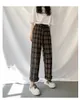 Woherb Vintage Plaid Pants Women New Harajuku Ankle Längd Wide Leg Pants Korean Streetwear Girls Trousers Pantalon Femme T200617