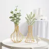 Nordic Golden Glass Vase Iron Hydroponic Plant Flower Vase Tabletop Coffee Shop Office Home Decoration Accessories Modern desk LJ201208