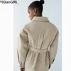 Zar moda donna con cintura giacca di lana allentata cappotto vintage manica lunga cappotto invernale elegante tuta sportiva femminile soprabito chic 201221