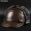 New winter leather cap men's leather cap in the elderly Leather Hat Lei Feng hat Y200110