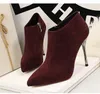 Sıcak satış moda tasarım kadın çizmeler zarif bej sivri burun stiletto topuklu ayak bileği bootie boyutu 34 ila 40 kutu ile gel