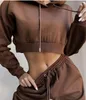 Femmes Automne Printemps Sweats à capuche Pantalons 2 pièces Ensembles Vente chaude Tenues Pantalons Costumes de survêtement pour dames Crop Top Sweat à capuche et Jogger Ensembles Y1229