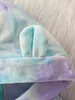 Baby Tie Dye 3D Ear Design Kangaroo Pocket Hooded Jumpsuit SHE