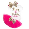 Mon bébé 1er premier anniversaire Toddler Tutu Robe or pour fille baptême baptême du gâteau gonflé smash tenues d'été taille 12m q1221373829