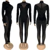 Plus size 2X fall winter Women sexy night club wearing mesh Jumpsuits casual solid color long sleeve Rompers sexy skinny bodysuits5484606