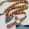 Новая мода ручной работы круглый католический католический розарий крест религиозные коричневые деревянные бусины мужские розария ожерелье