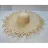 Naturel Grand Large Bord Raphia Chapeaux De Paille Tissé Cercle Fringe Beach Cap Été Évider Grand Chapeau De Paille Y200102