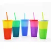 10 stilar 24oz färgbyte kopp magisk plast dricks tumblers med lock halm återanvändbar godis färger kall kopp vattenflaska cyz2875 30pcs