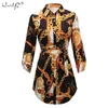 Women Sexy Blouses Middle Sleeve Chain Print Elegant Dresses Casual Top Blusas Chemise Female Tops