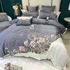 Satin Washed Silk Cotton Flowers Embroidery Bedding Set Double Duvet Cover Set Bed Linen Fitted Sheet Pillowcases Home Textile 201021