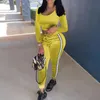 Survêtements Femme Automne Printemps Manches Longues Crop Tops + Pantalons Casual Deux Pièces Ensembles Femme Jaune Moulante Streetwear Outfit XXL