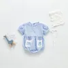 Gonna a maniche corte scozzese retrò estiva per bambini Pagliaccetto Born Floral Cotton Ruffle Body Princess Abiti interi da indossare 210429