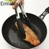 ERMAKOVA 2 pièces/ensemble 9 pouces 12 pouces noir cuisine Silicone pince antiadhésive en acier inoxydable SaladGrill salade servant pain BBQ pince 201118
