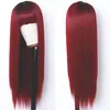 Parrucche rosse Frangia piena e ordinata Parrucca diritta lunga e setosa Capelli in fibra sintetica resistente al calore Radici scure Colore sfumato Glueless Completo realizzato a macchina