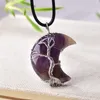 Natural Crystal Pendant Tree of Life Moon Shape Reiki Polerade mineralsmycken Healing Stone för män Kvinnliga smycken gåva333k