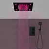 Modernes LED-Duschset, 304 Edelstahl, Regenfall-Wasserfall-Duschkopf, Thermostatmischer, Badezimmer, schwarze Wasserhähne, 50,8 x 35,6 cm