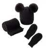 2020 new woolen yarn monochrome warm children hat scarf gloves three-piece factory direct sales children hat setGXY017