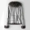 Pudi giacca in vera pelliccia di coniglio naturale con gilet con collo in pelliccia di procione nuovo parka invernale in pelliccia femminile CT071 201016